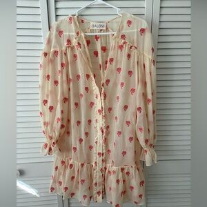 Gorgeous Saloni Cream Dress with hot pink palms, silk blend